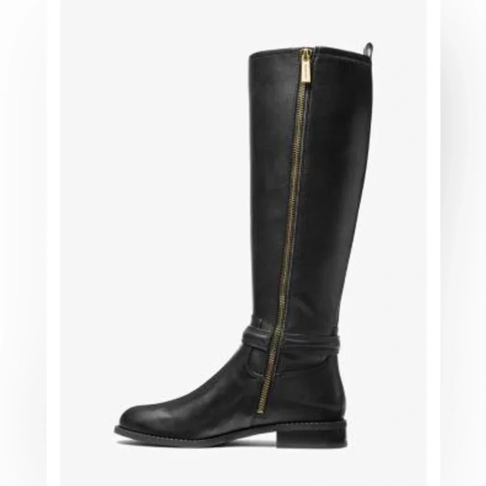 NIB Michael Kors Mindy Leather Equestrian Style Bombe Tall Black Boot Size 7